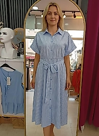 ŞAMDXN MAVİ ÇİZGİLİ ELBİSE