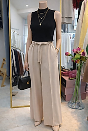 BELİ KENDİNDEN KUŞAKLI BELİ  LASTİKLİ GENİŞ PAÇA PANTALON